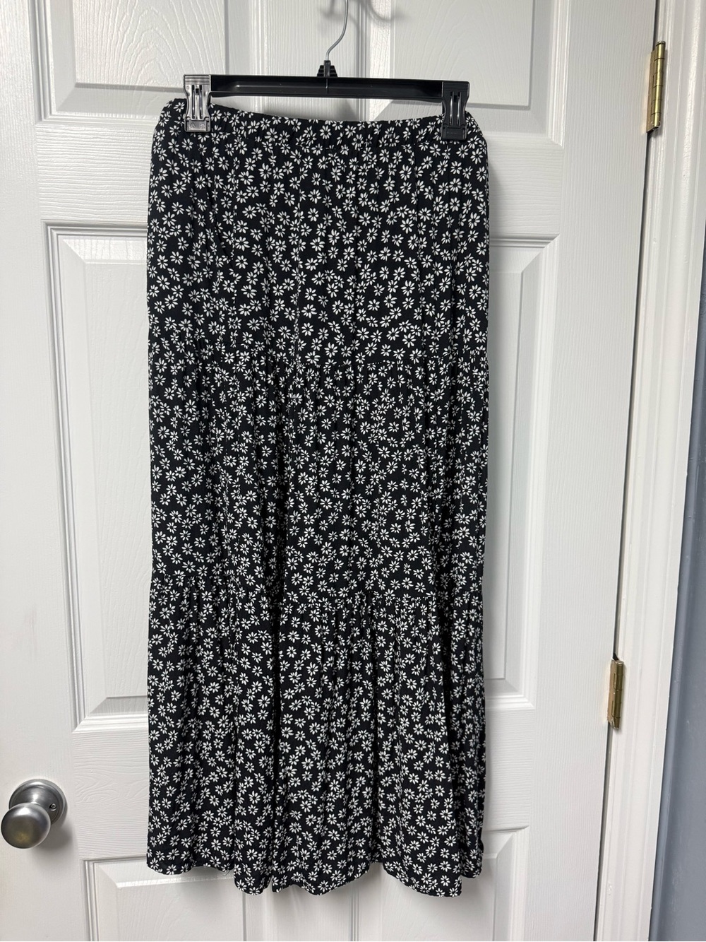 Karen Kane Black Maxi Skirt with White Floral Print